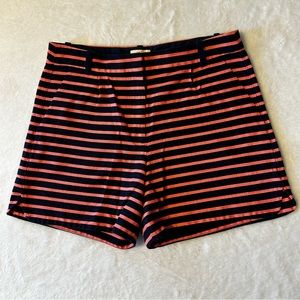 J. Crew Women's Short Pants 4 Pink Blue Striped Cotton Woven Pleated Textured